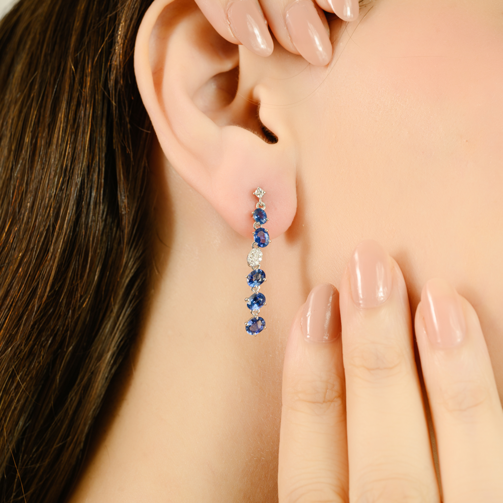 Designer 3.27 Ct Sapphire Diamond 14K Dangle Earrings Image