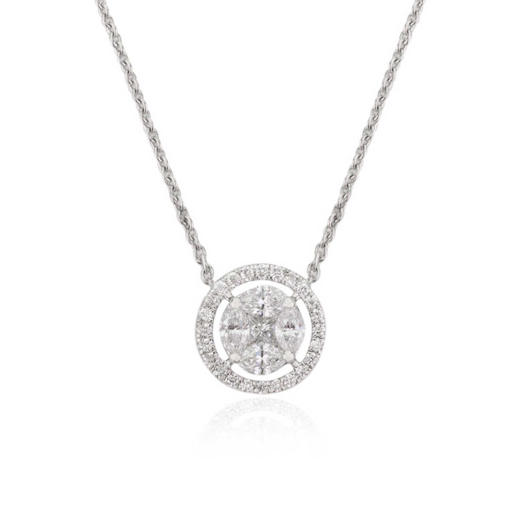 18K White Gold Brilliant Diamond Halo Pendant Necklace Image