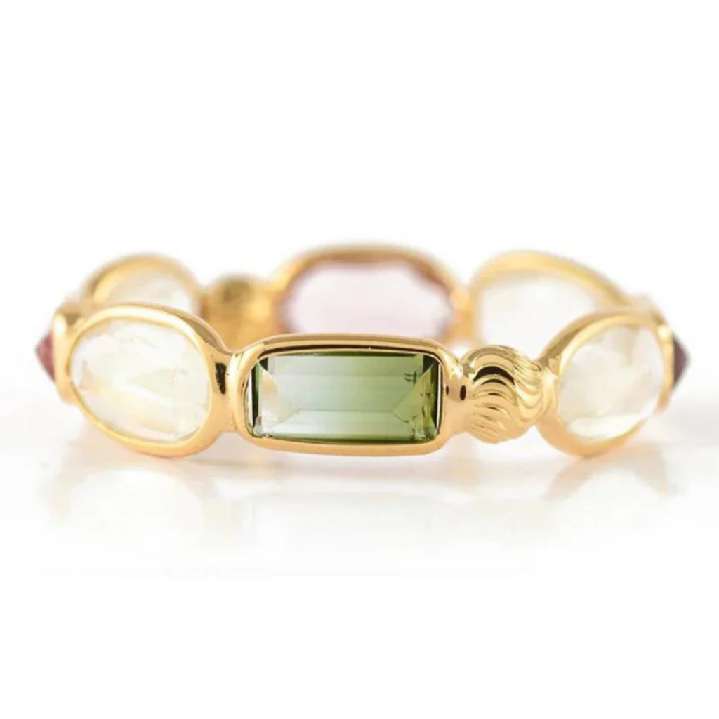 18K Gold Tourmaline And Rainbow Moonstone Eternity Band Image