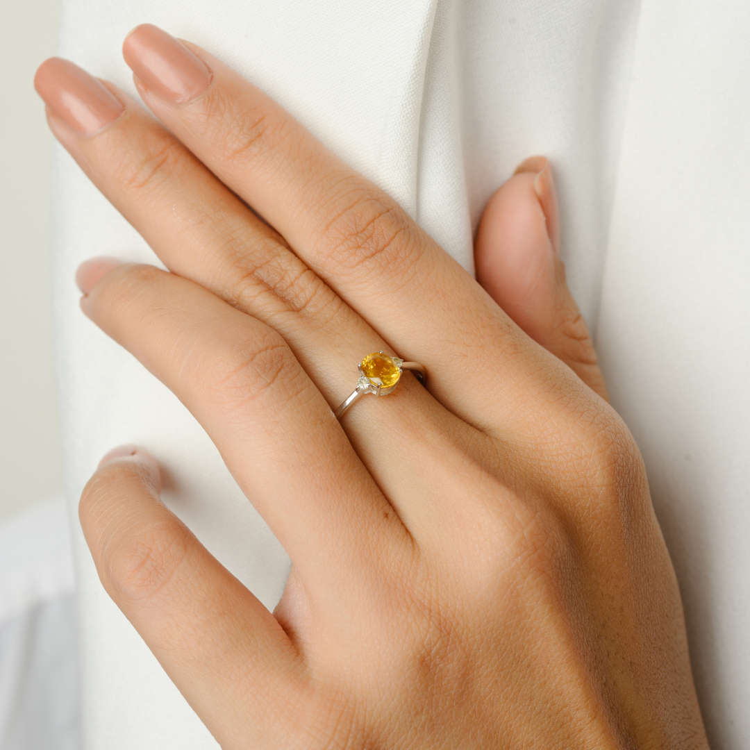 18K White Gold Yellow Sapphire Ring - vrjewels-us