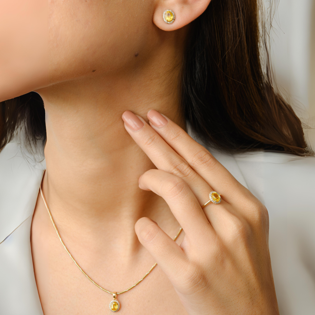 18K Gold Yellow Sapphire Combo Jewelry Set