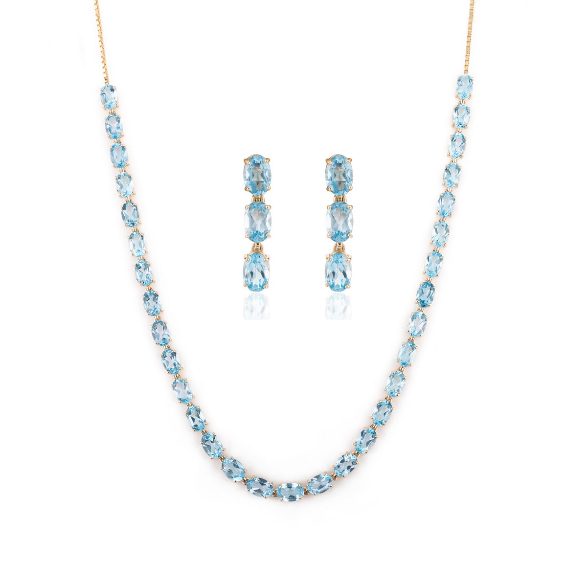 Natural Blue Topaz Gemstone Necklace and Earrings Set