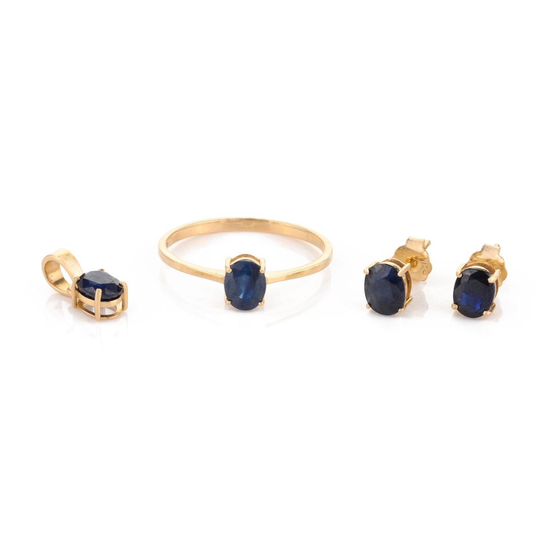 Yellow Gold Blue Sapphire Combo Jewelry Set