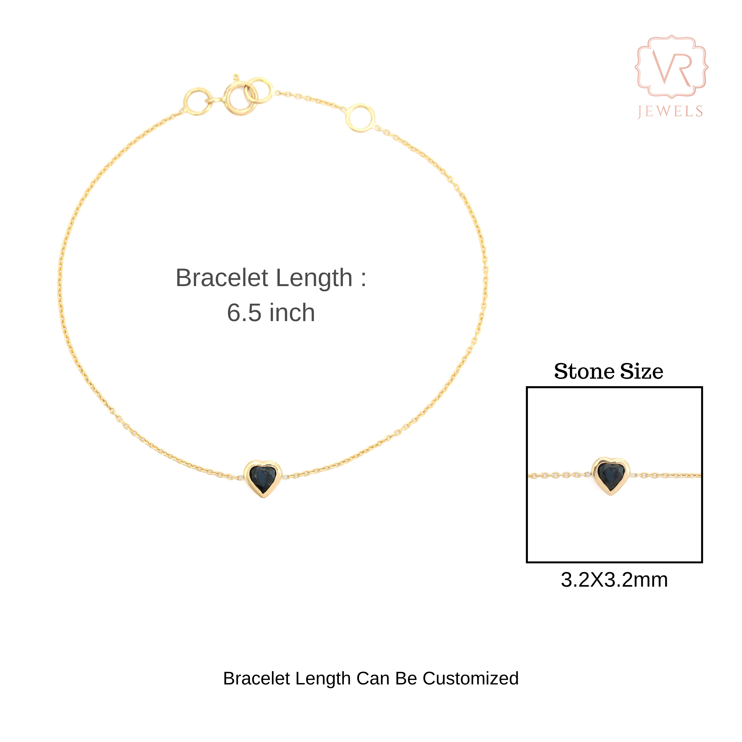 14K Deep Blue Sapphire Heart Chain Bracelet