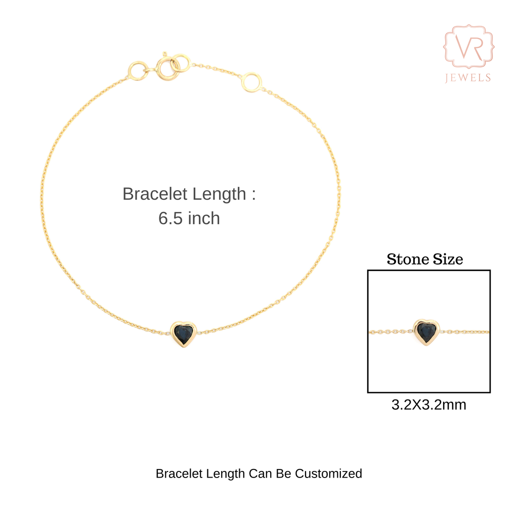 14K Deep Blue Sapphire Heart Chain Bracelet Image