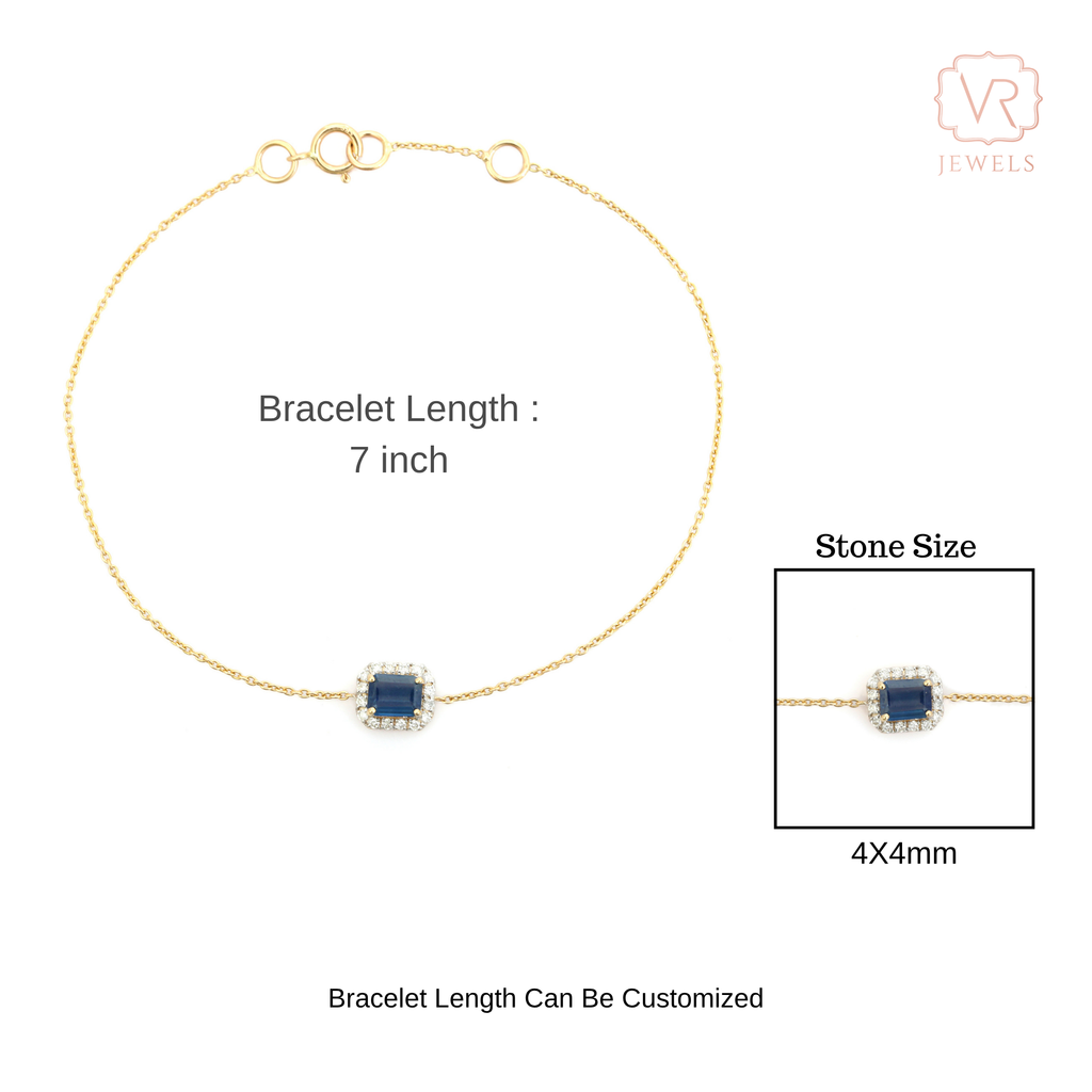 14K Cluster Diamond Halo Blue Sapphire Wedding Bracelet Image