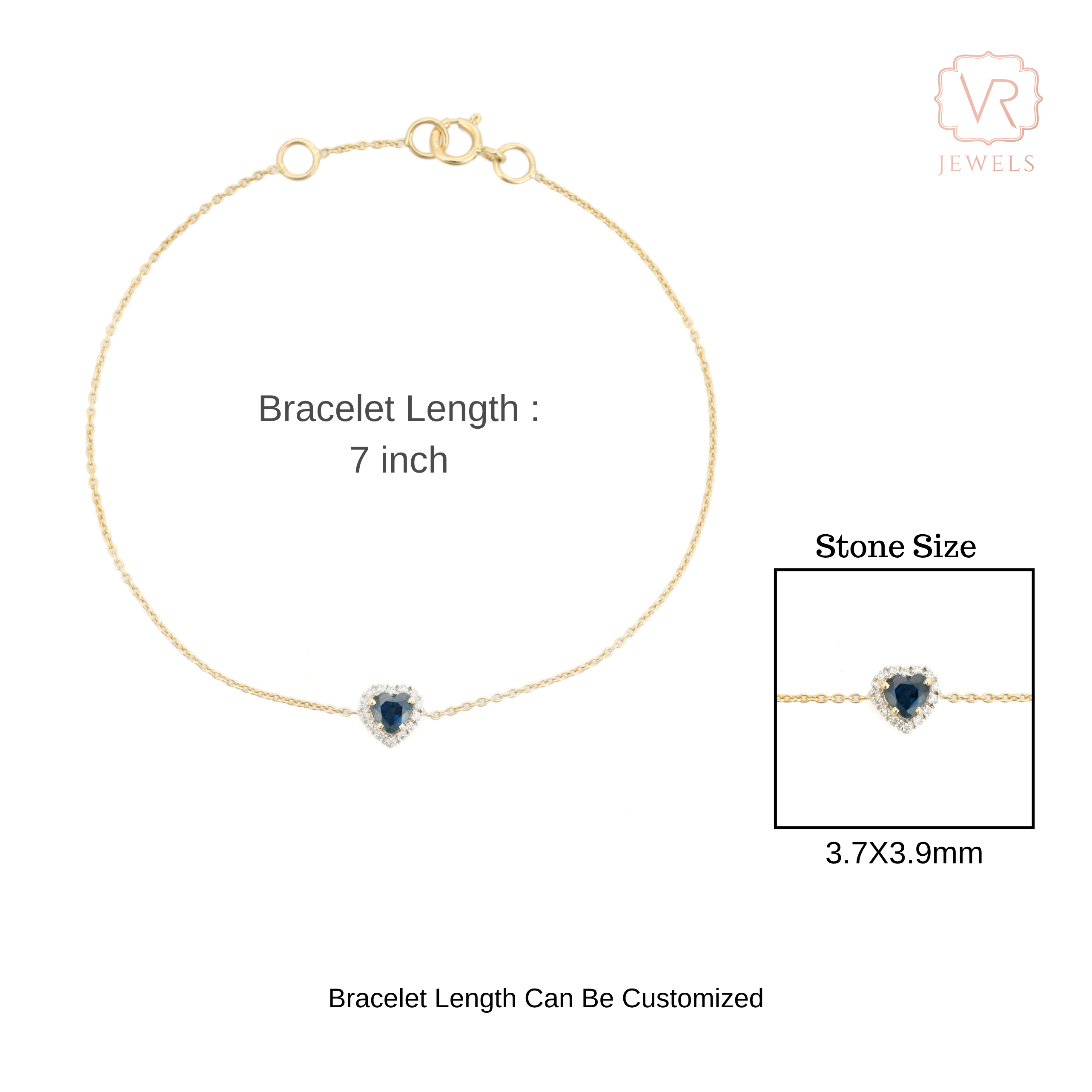 14K Heart Shape Cluster Diamond Sapphire Bracelet