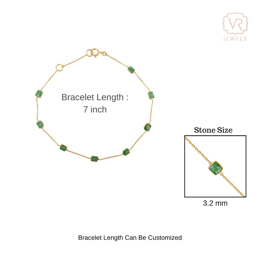 18K Gold Modern Emerald Station Chain Bracelet For Her Image
