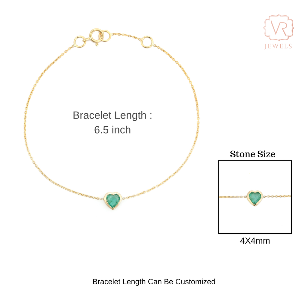 14K Bezel Set Emerald Heart Bracelet For Her Image