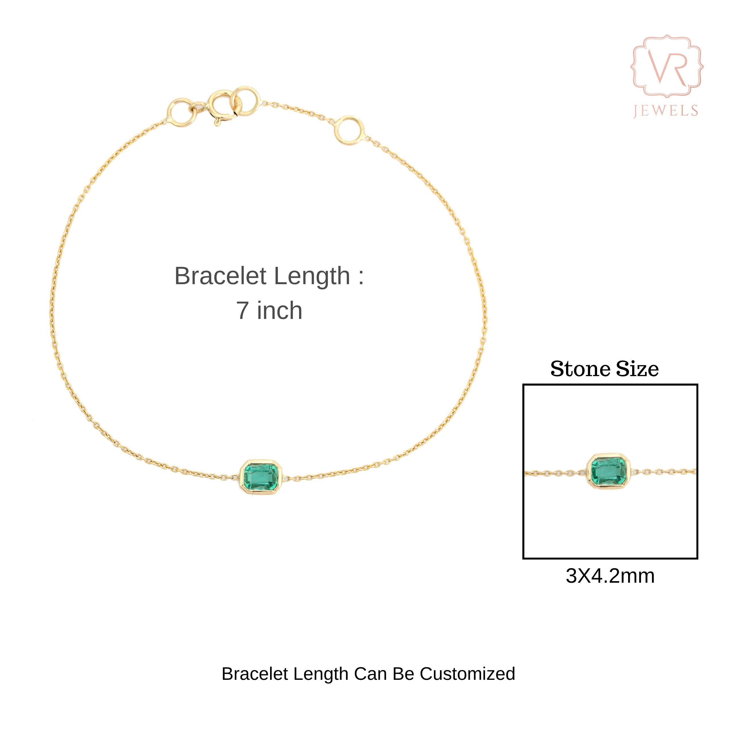 14K Vibrant Emerald Classic Chain Bracelet For Daughter