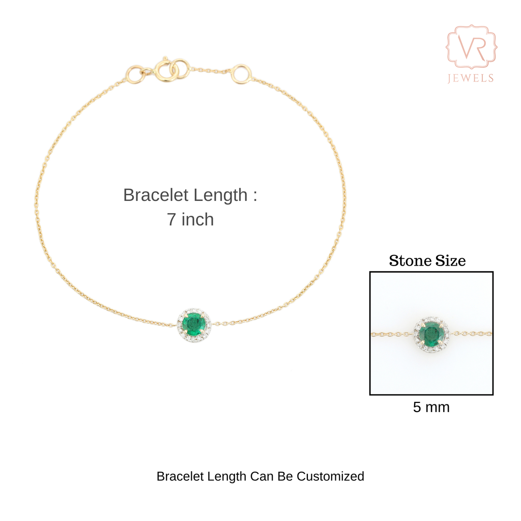 14K Modern Round Emerald Bracelet with Halo Diamonds Image