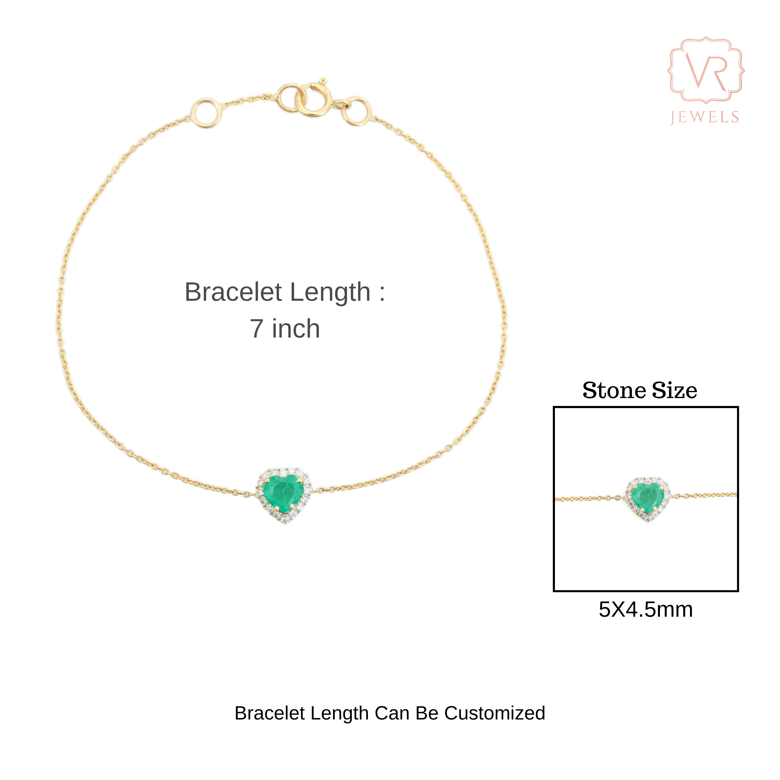 14K Classic Emerald Halo Diamond Heart Bracelet