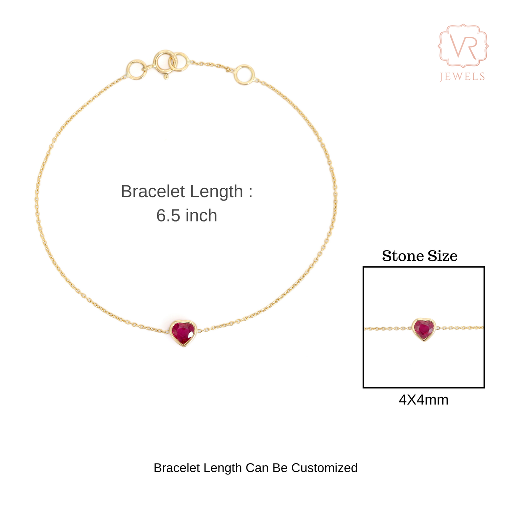 14K Heart Ruby Chain Bracelet For Love Image