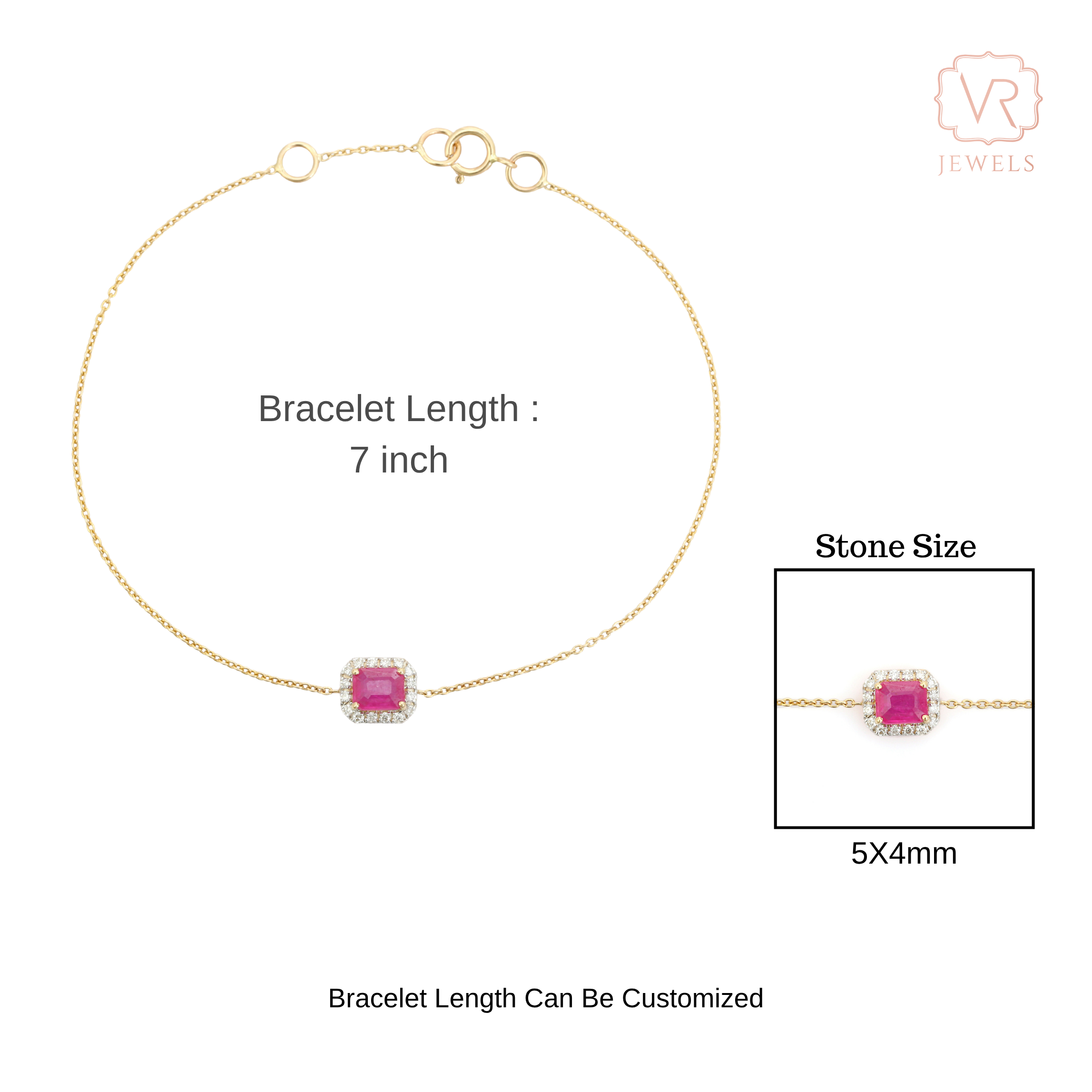 14K Prong Set Ruby Halo Diamond Chain Bracelet For Her