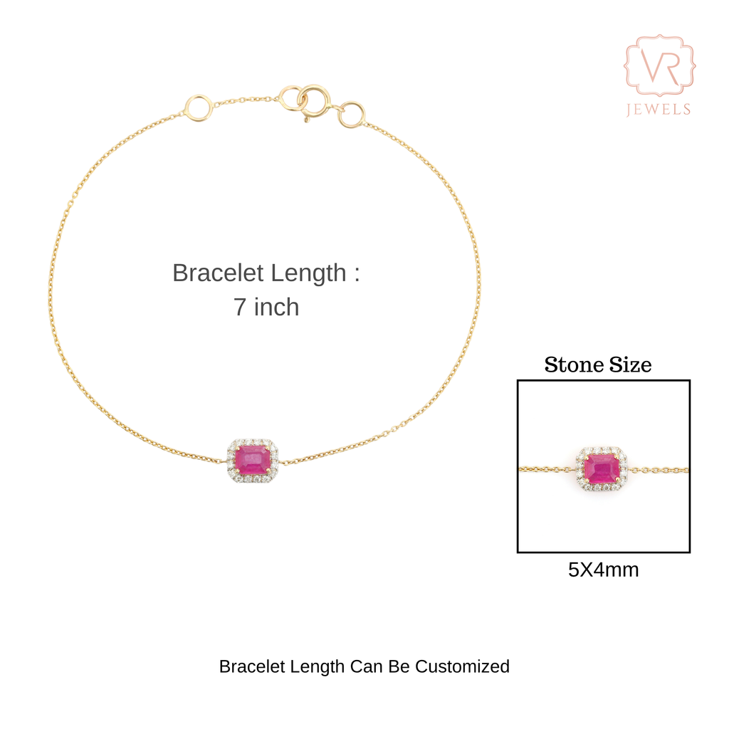 14K Prong Set Ruby Halo Diamond Chain Bracelet For Her Image