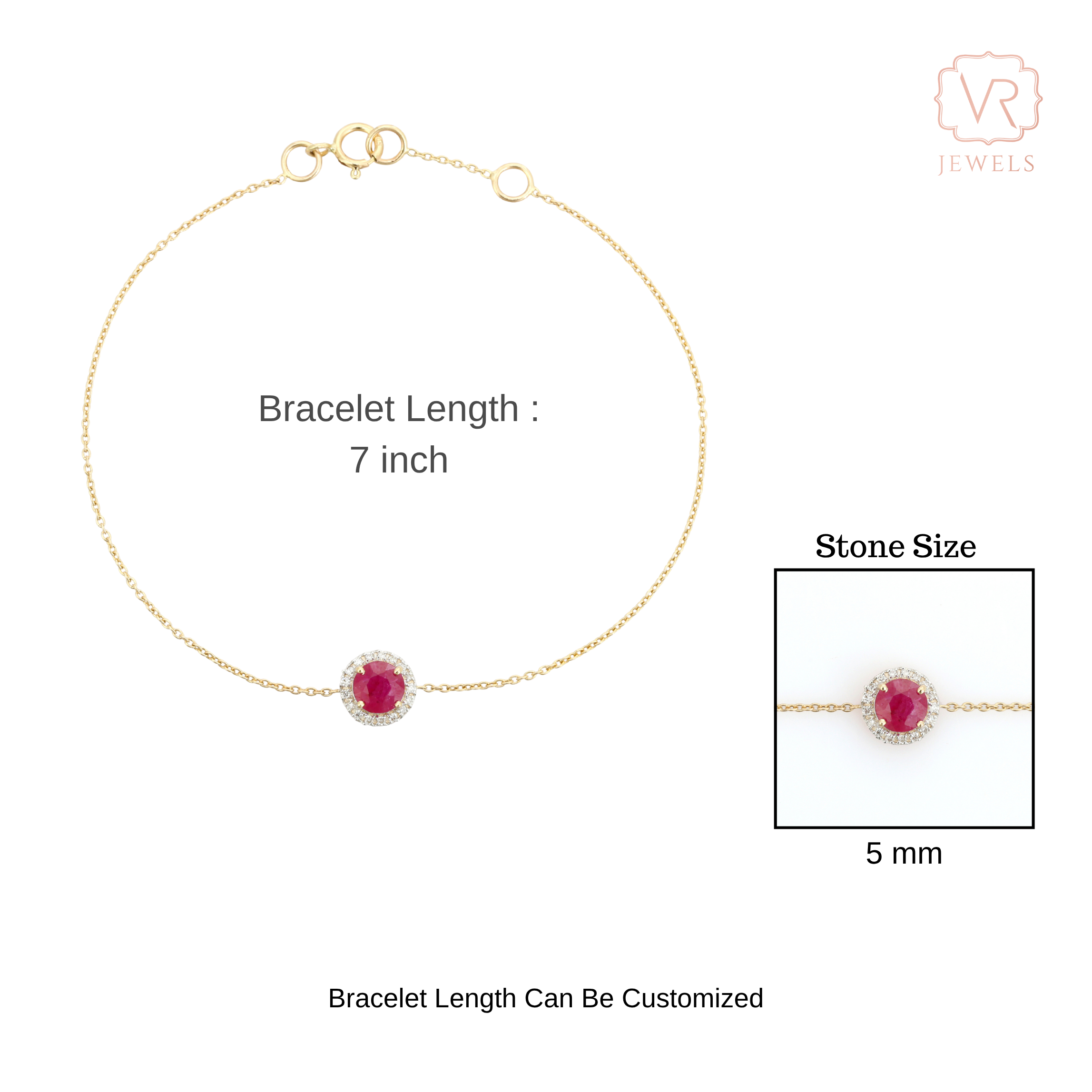 14K Art Deco Halo Diamond Cluster Ruby Bracelet