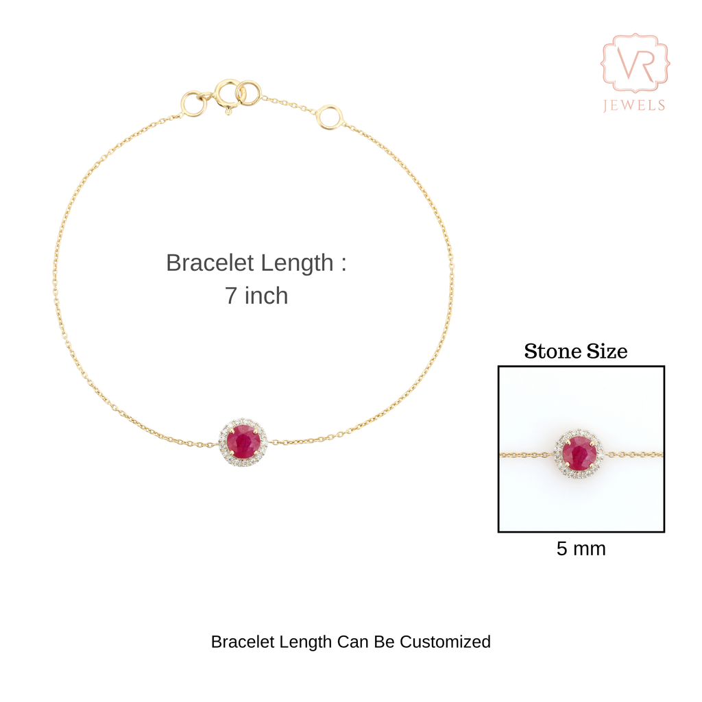 14K Art Deco Halo Diamond Cluster Ruby Bracelet Image