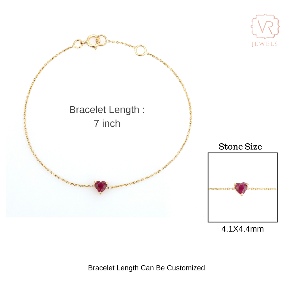 14K Natural Ruby Prong Set Heart Bracelet For Bridesmaids Image