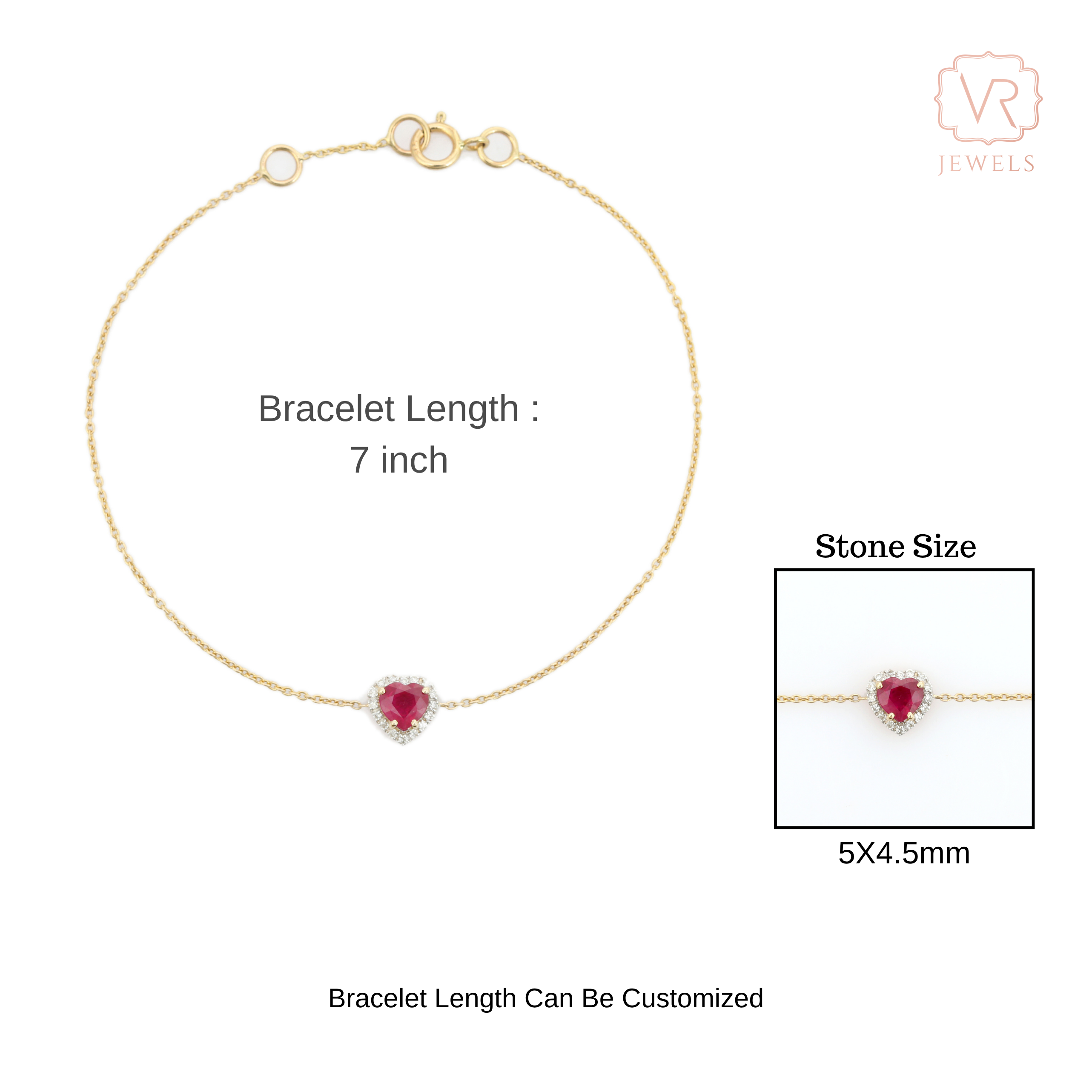 14K Timeless Heart Ruby Halo Diamond Bracelet For Christmas