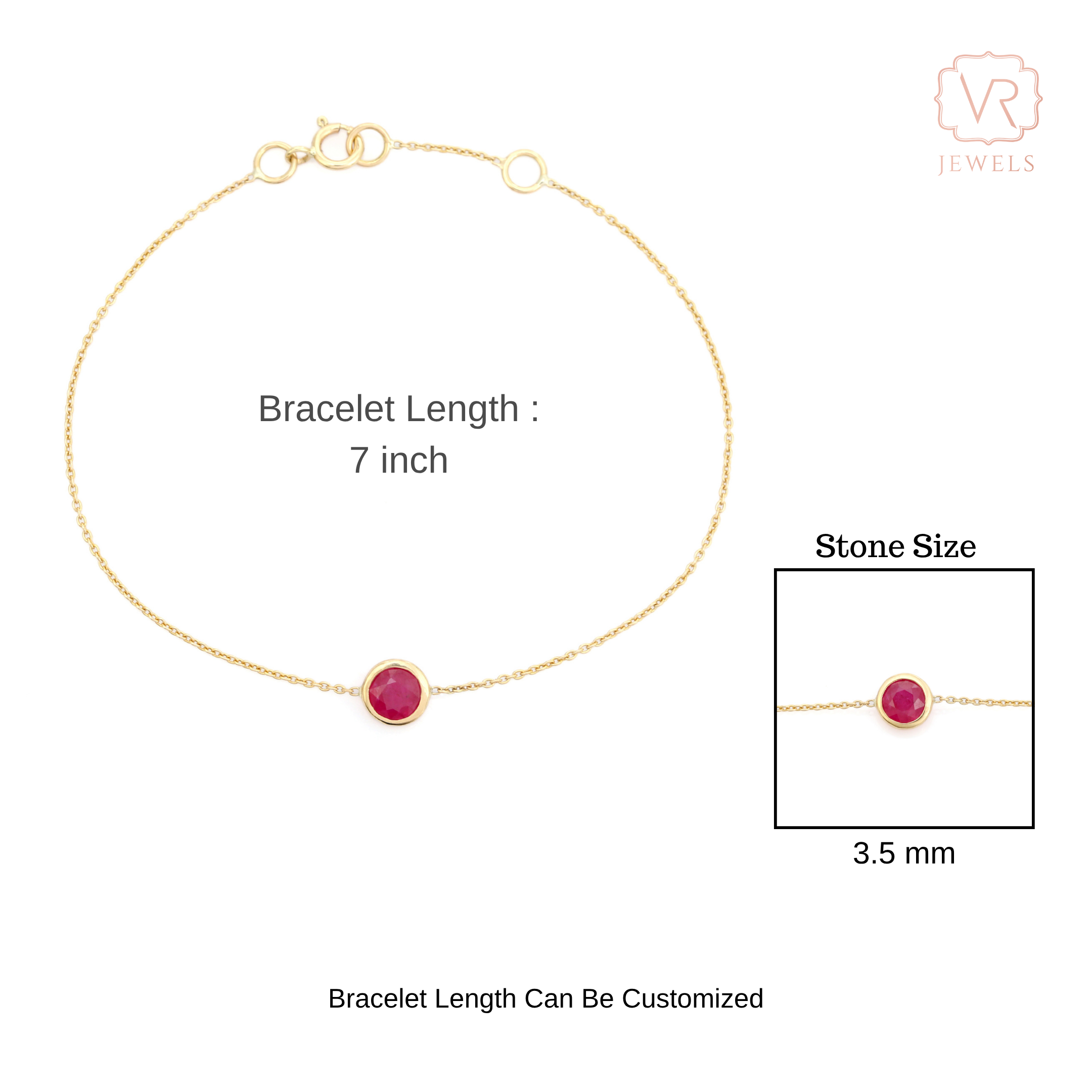 Minimal 14K Solitaire Ruby Chain Bracelet For Girlfriend