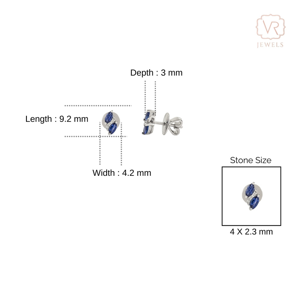 14K Gold Modern Sapphire & Diamond Stud Earrings Image