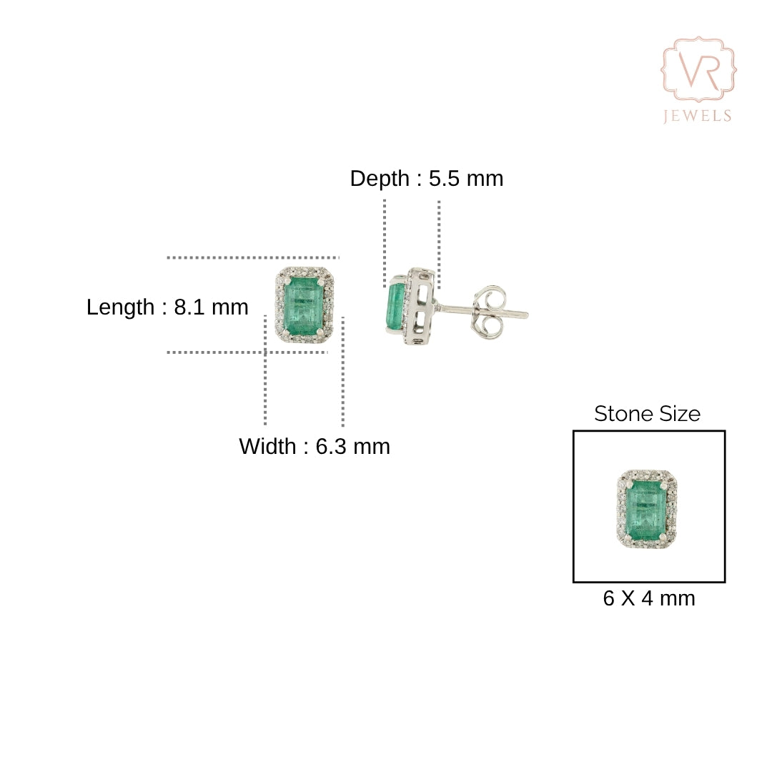 18K Gold Halo Diamond 1.36ct Octagon Emerald Stud Earrings