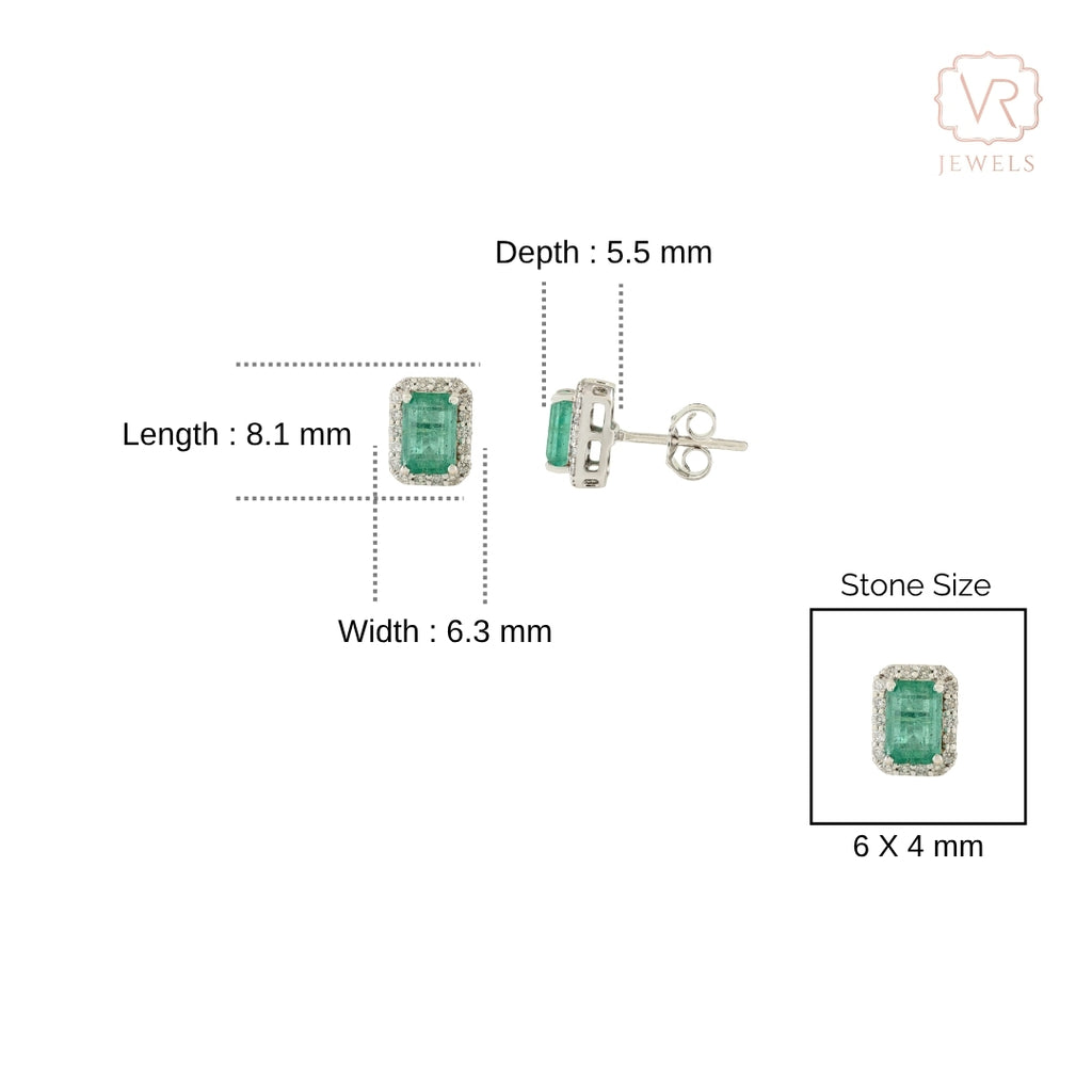 18K Gold Halo Diamond 1.36ct Octagon Emerald Stud Earrings Image
