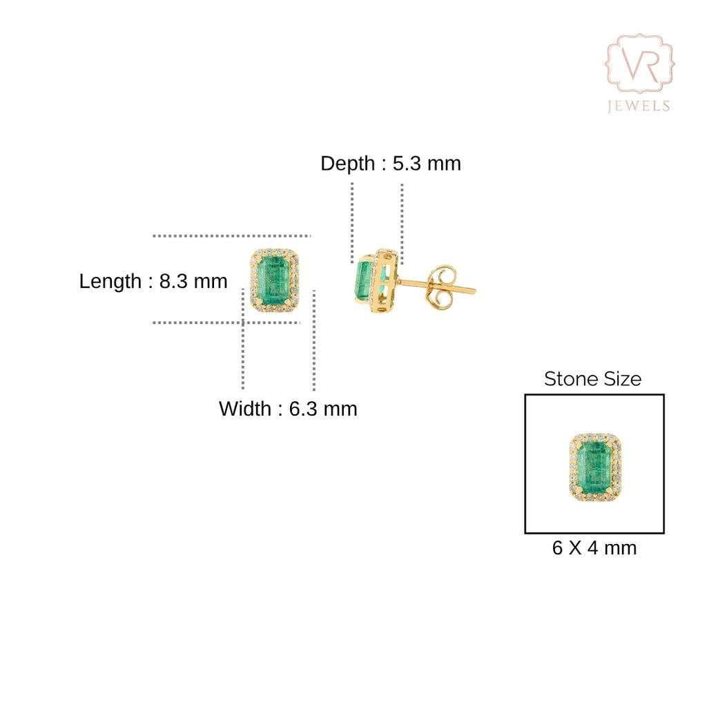 Classic 18K Gold Emerald Halo Diamond Stud Earring Set For Wedding Gfit Image