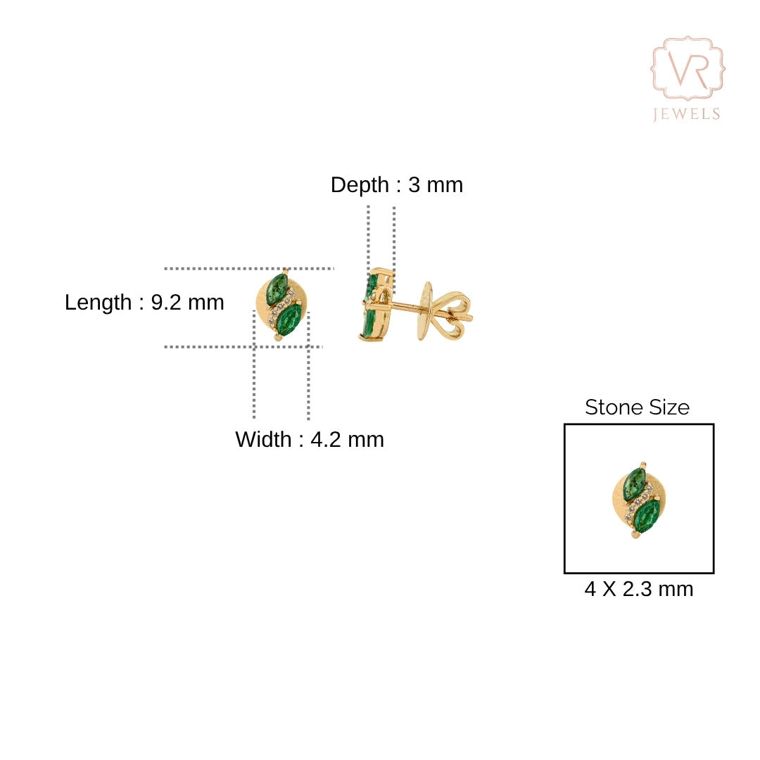 14K Gold Marquise Cut Emerald Diamond Dantiy Stud Earrings