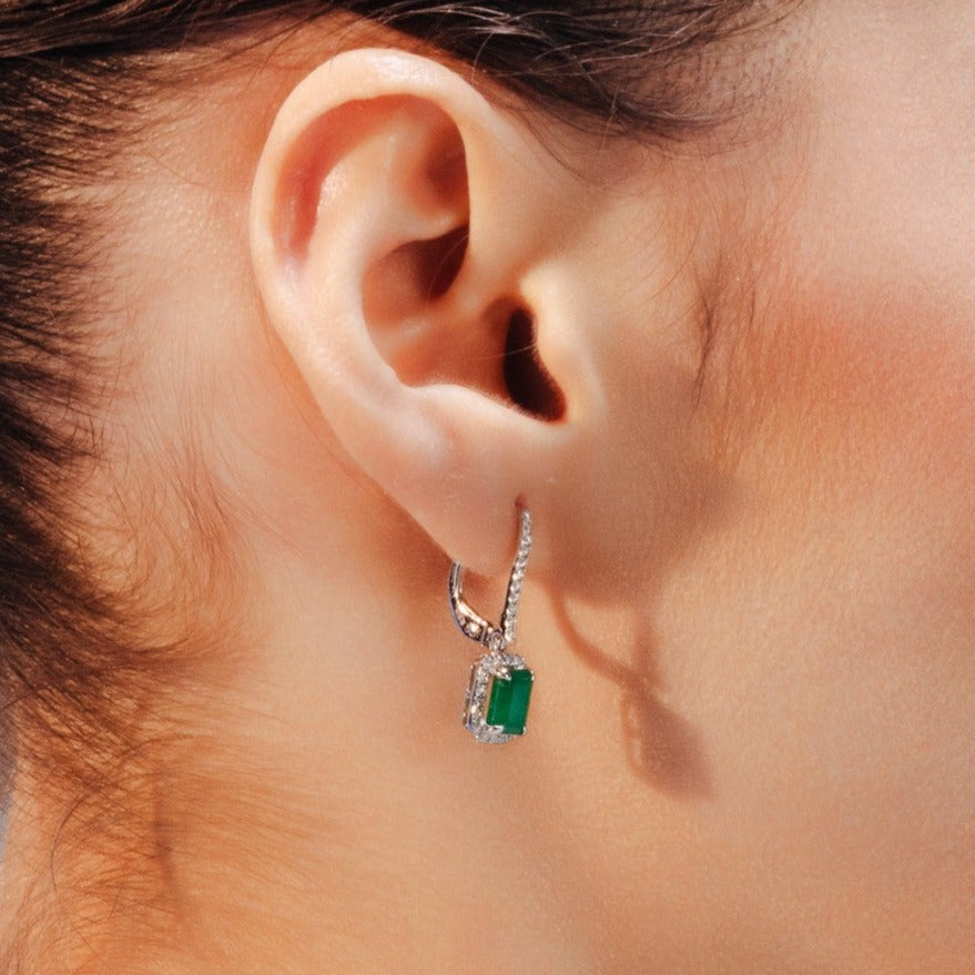 18K Gold Emerald & Diamond Dangle Earrings