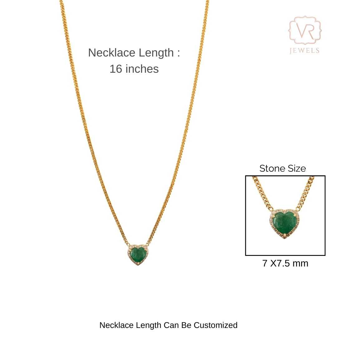 Mid Century 1.29ct Emerald Heart Necklace With Diamonds in 14k Gold