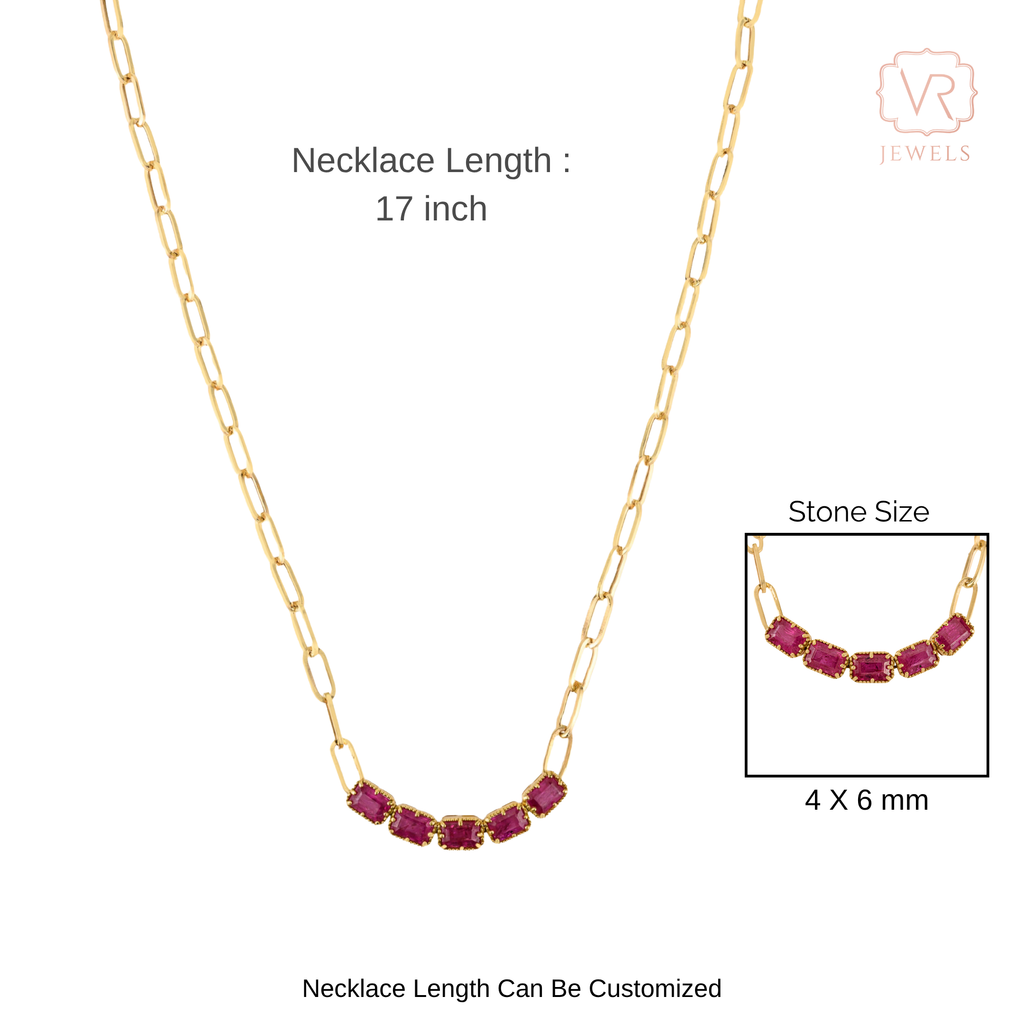 18K Perperclip Chain Ruby Statement Necklace For Her Image