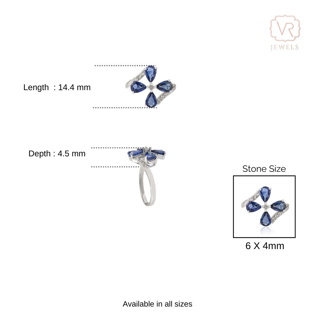 14K Gold Floral 1.58 Ct Sapphire Diamond Cocktail Ring