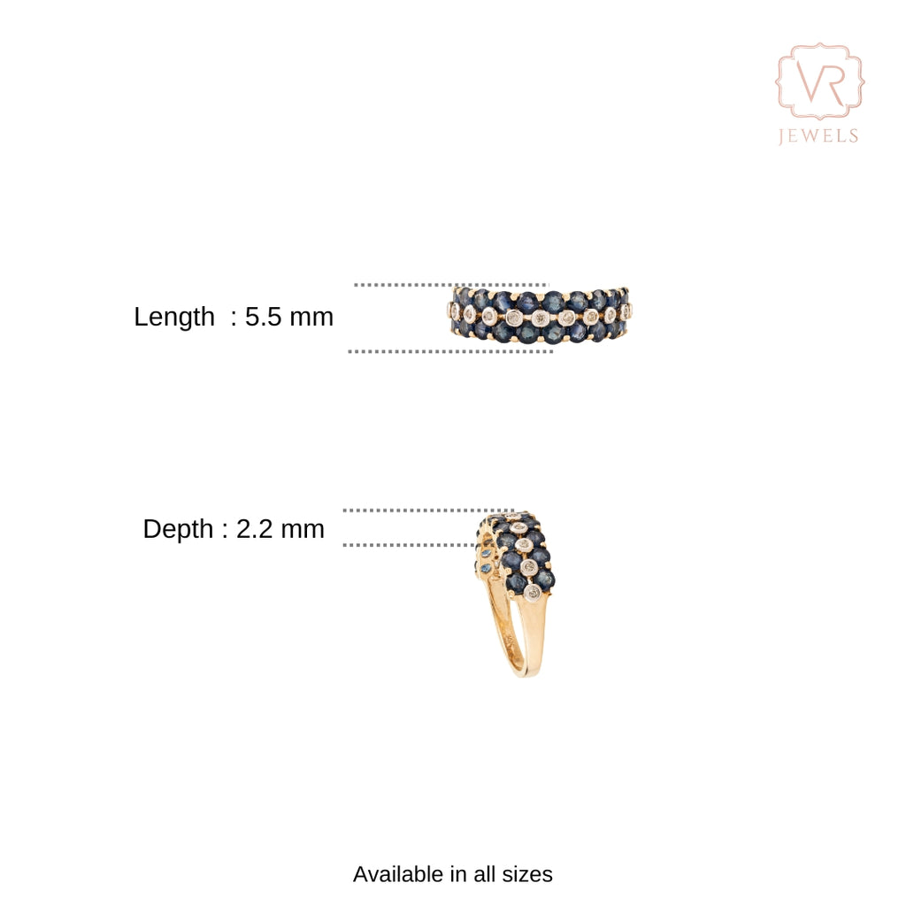 14K Gold Chic Style Sapphire Diamond Wedding Band Ring Image