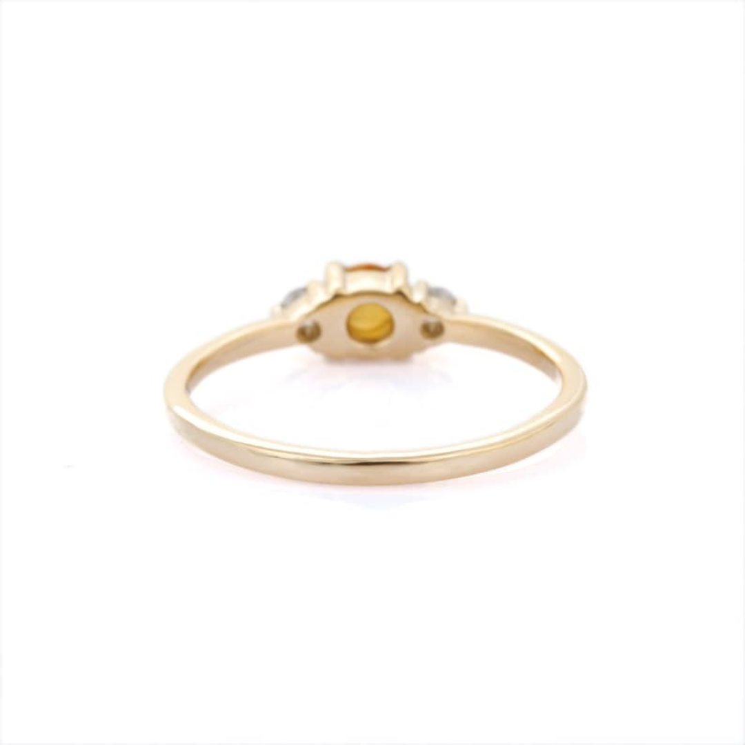 14K Gold Cabochon Citrine and Diamond Ring