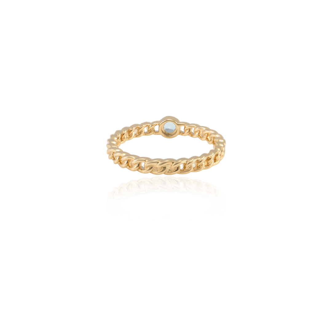 14K Gold Blue Topaz Solid Chain Ring