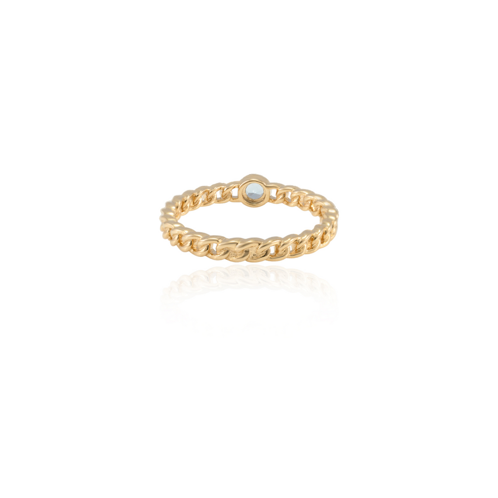 14K Gold Blue Topaz Solid Chain Ring Image