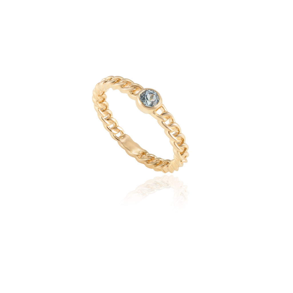 14K Gold Blue Topaz Solid Chain Ring Image