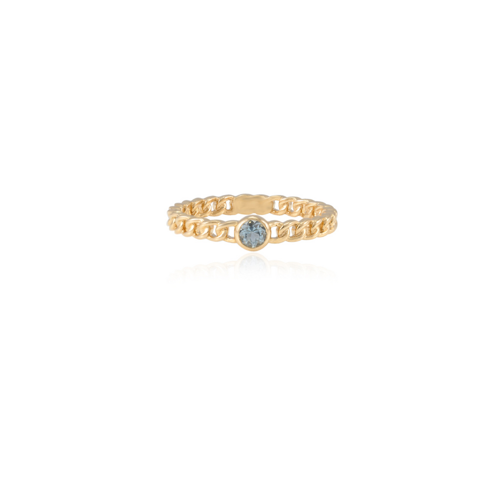 14K Gold Blue Topaz Solid Chain Ring Image