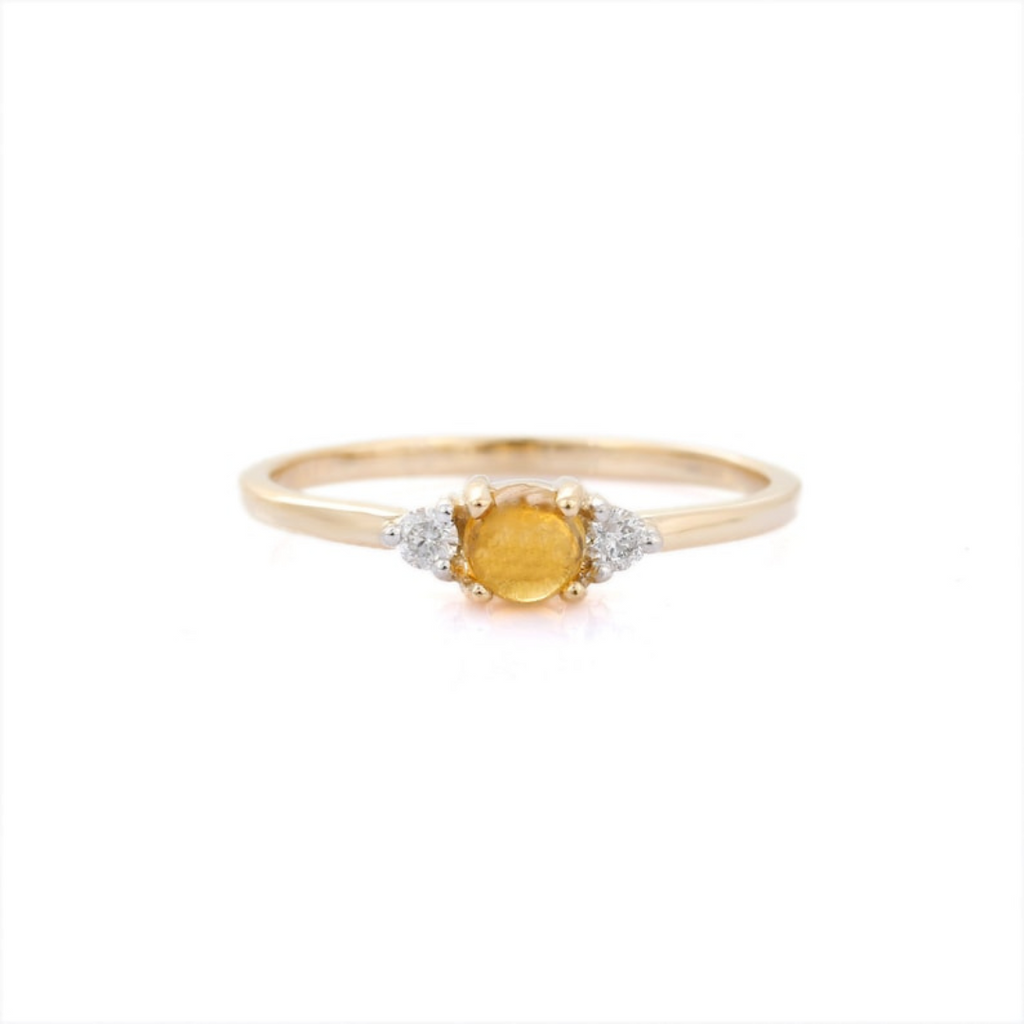 14K Gold Cabochon Citrine and Diamond Ring Image