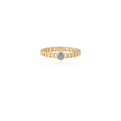 14K Gold Blue Topaz Solid Chain Ring