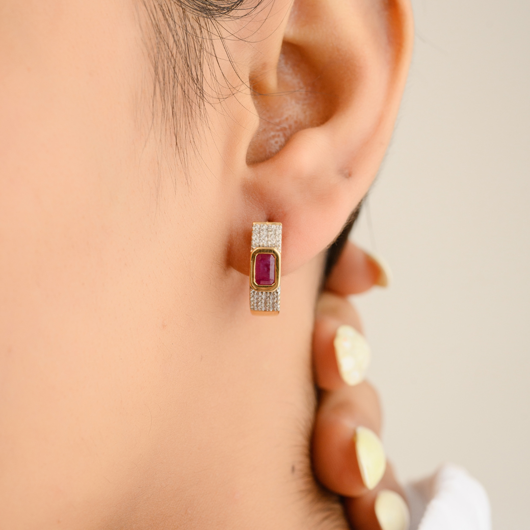 14k Gold Ruby Diamond Earrings