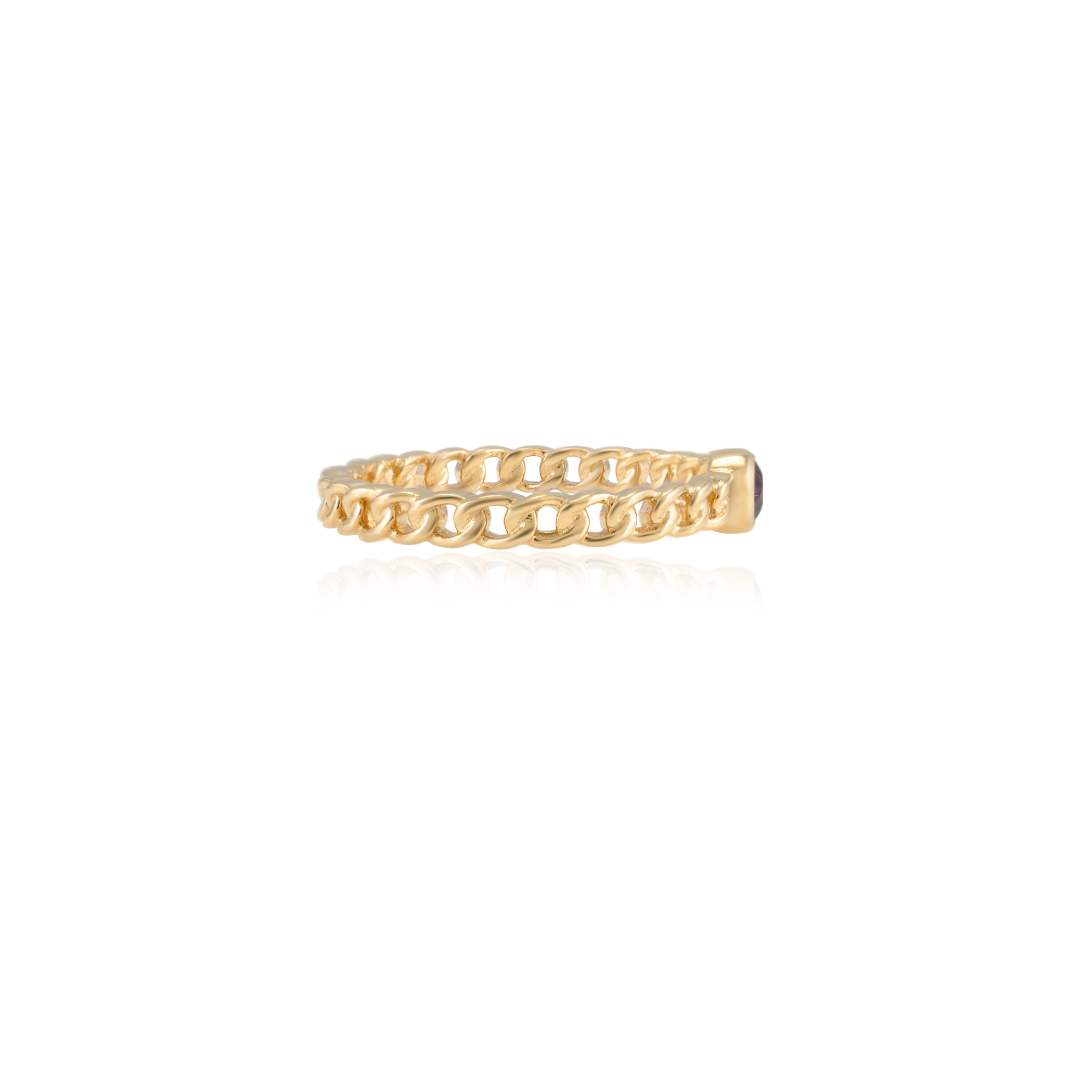 14K Gold Amethyst Dainty Chain Ring