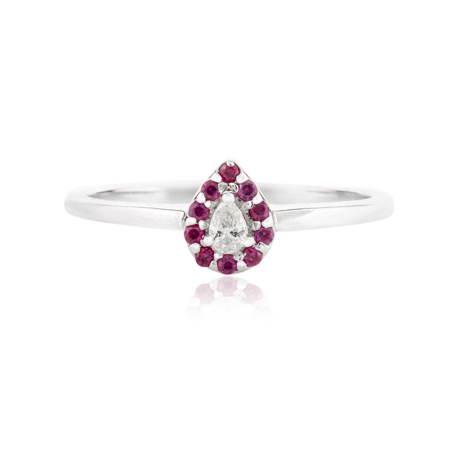 14K Solid White Gold Ruby Pear Cut Ring - vrjewels-us