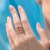 14K Gold Blue Topaz Solid Chain Ring Thumbnail