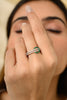 18K Solid White Gold Belt Buckle Ring In Emerald & Diamond Thumbnail