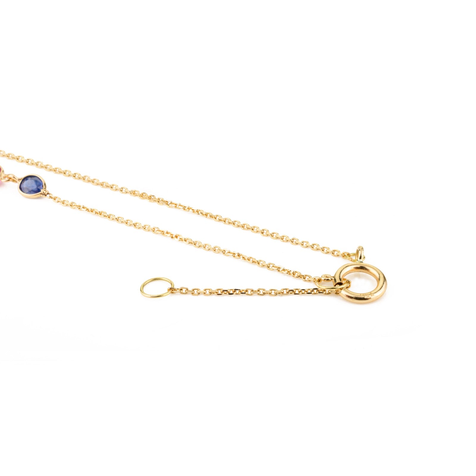 18K Solid Yellow Gold Multi Gemstone Station Necklace