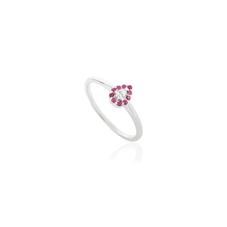 14K Solid White Gold Ruby Pear Cut Ring