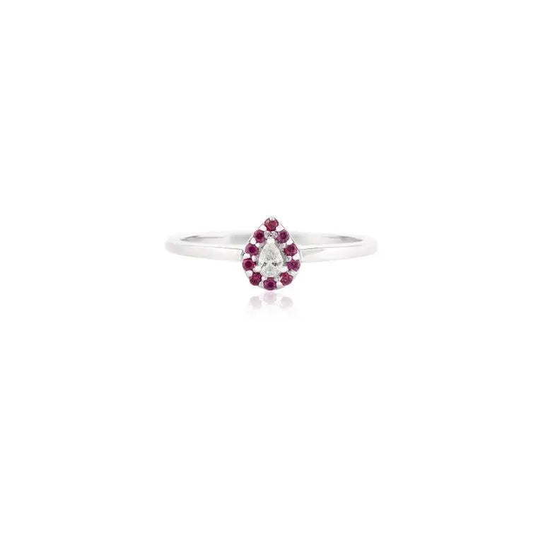 14K Solid White Gold Ruby Pear Cut Ring Image