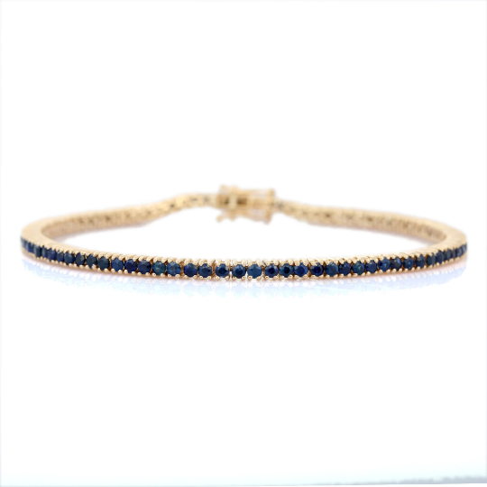 14K Solid Gold Blue Sapphire Tennis Bracelet Image